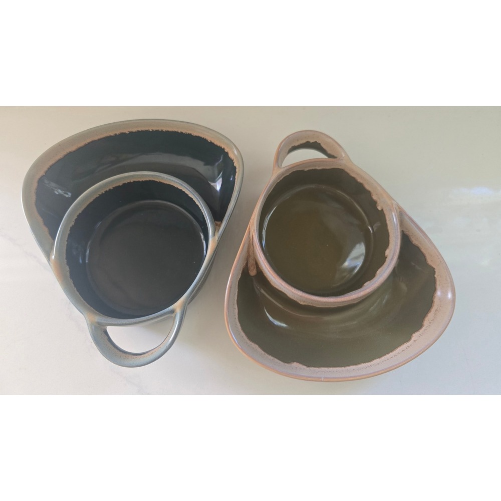 LTD Commodities Stoneware Chip and Dip Bowls Set of 2 Black Olive Green Rustic